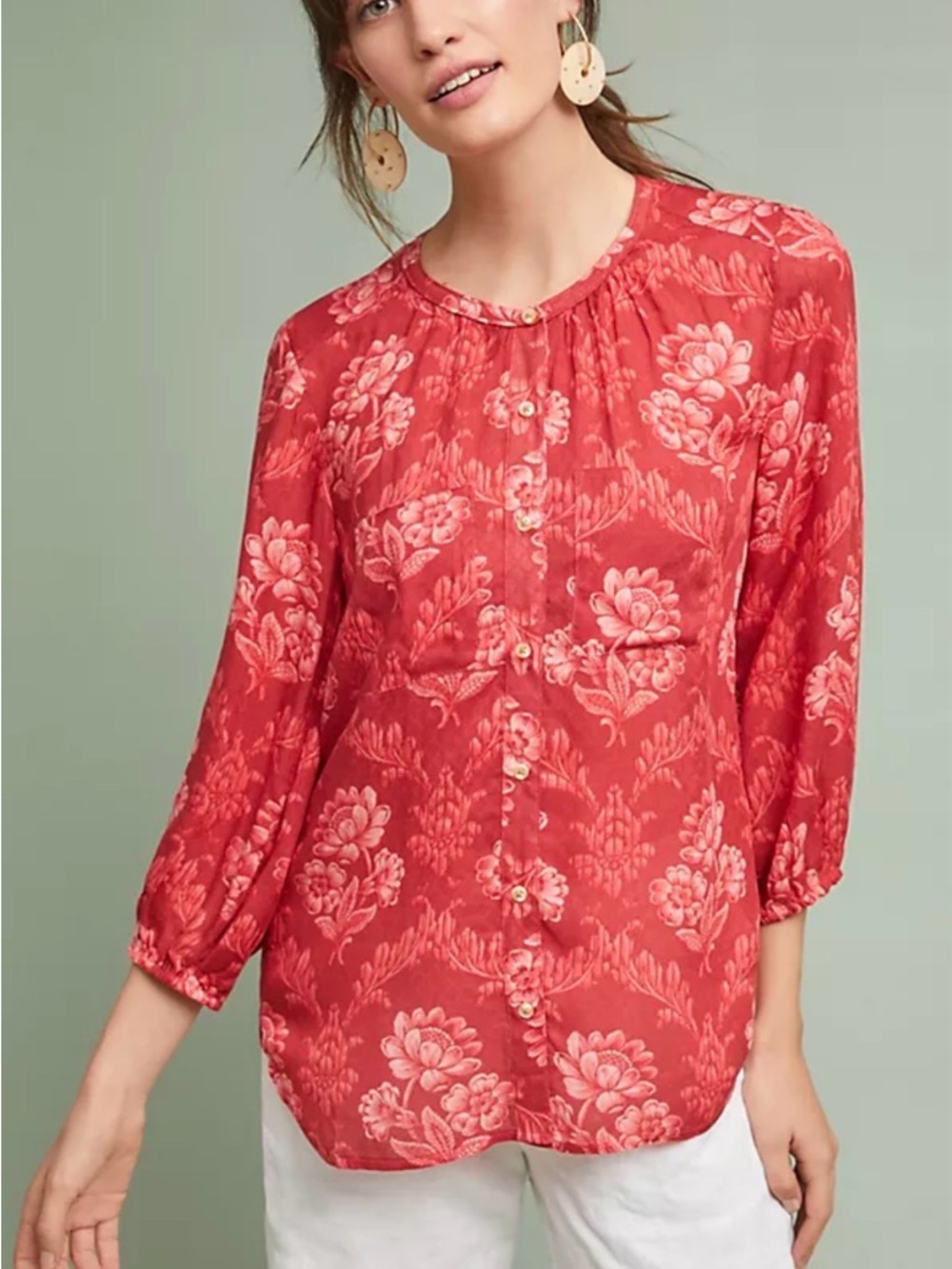 Anthropologie Akemi + Kin Coconino RedFloral  Blouse, Size L, EUC